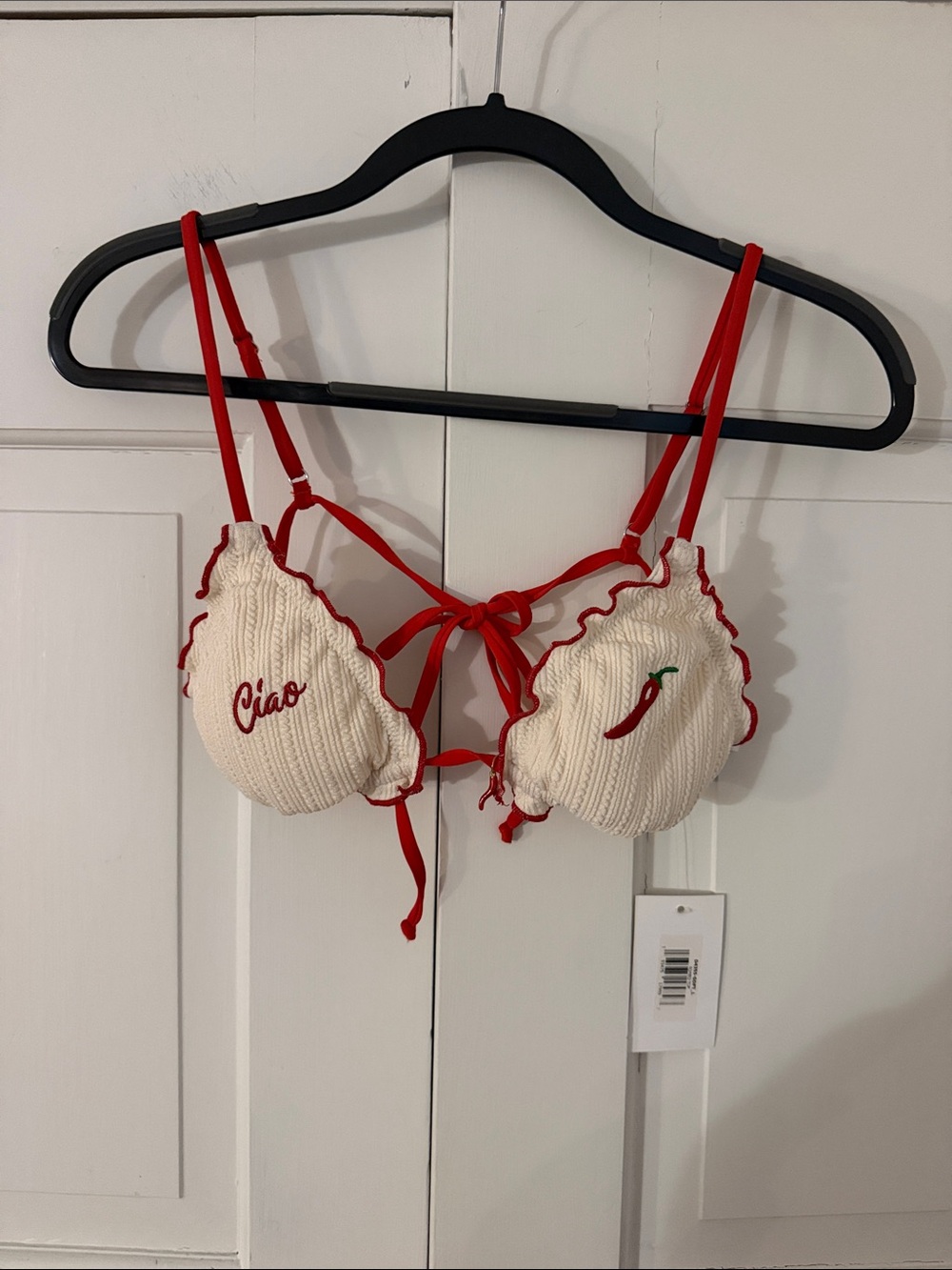 Dippin' Daisy's Cream Bikini Top with Red Trim